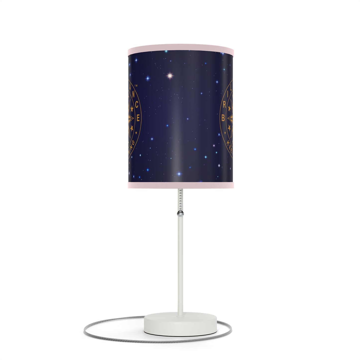 Brilliance Lamp on a White Stand with Starry Night Print and Logo, US|CA plug Medium Pink Trim Front Side
