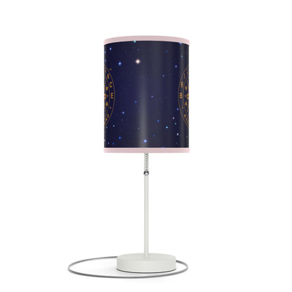 Brilliance Lamp on a White Stand with Starry Night Print and Logo, US|CA plug Medium Pink Trim Front Side