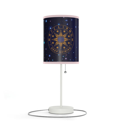 Brilliance Lamp on a White Stand with Starry Night Print and Logo, US|CA plug Medium Pink Trim Left Side