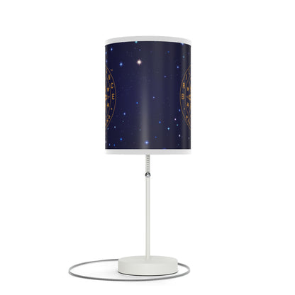 Brilliance Lamp on a White Stand with Starry Night Print and Logo, US|CA plug White Trim Front Side