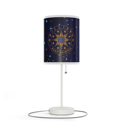 Brilliance Lamp on a White Stand with Starry Night Print and Logo, US|CA plug White Trim Left Side
