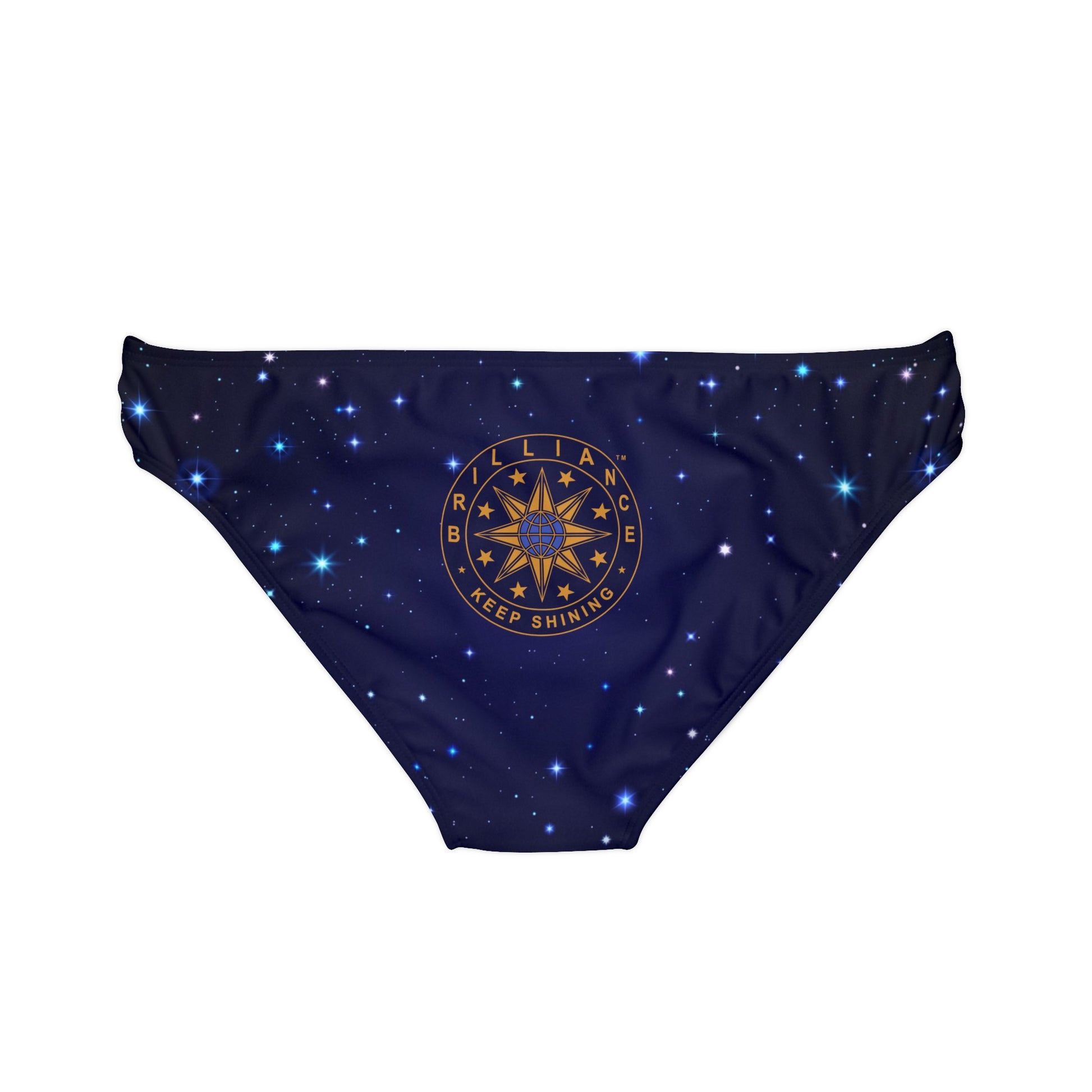 Brilliance Loop Tie Side Bikini Bottom with Starry Night Print and Logo Back Side
