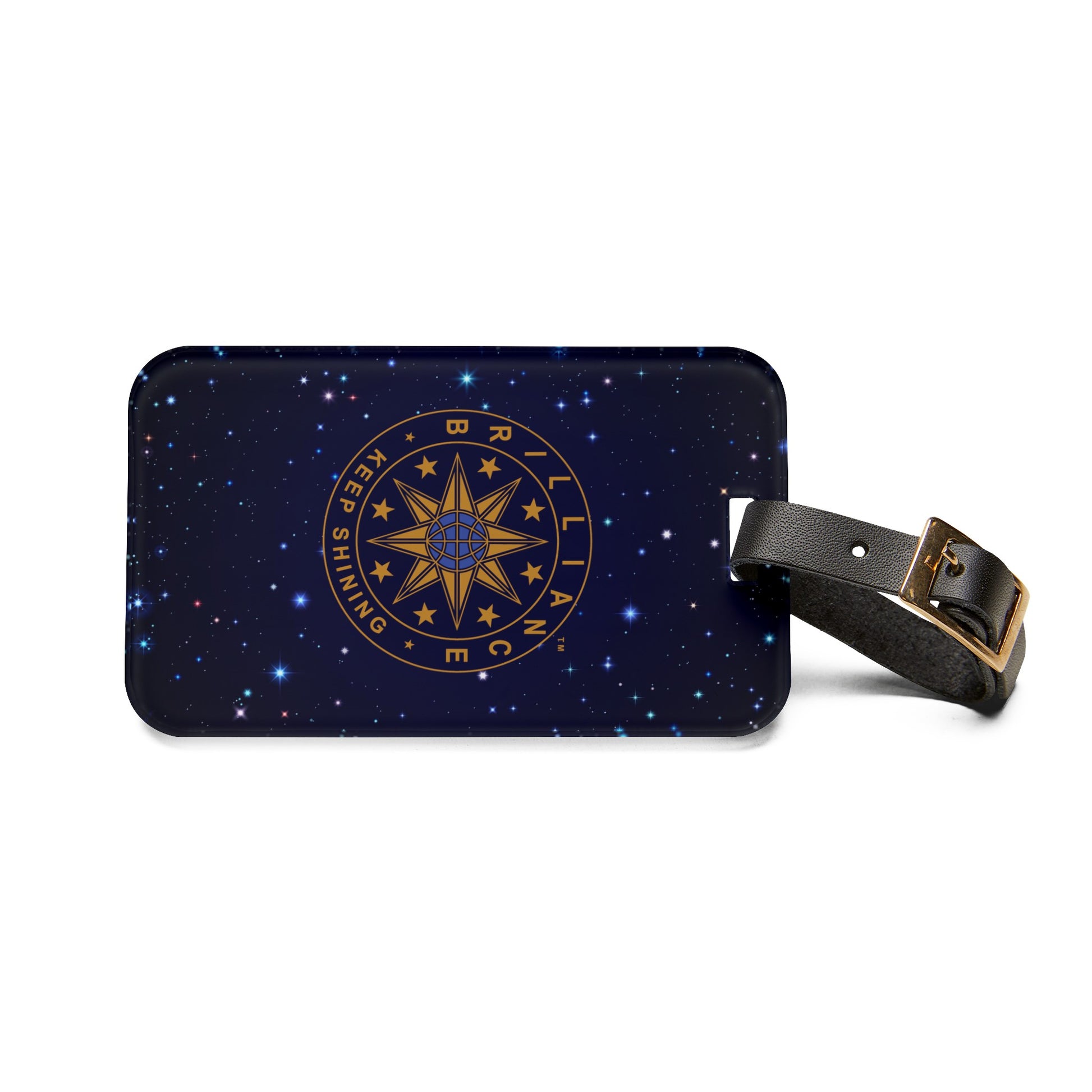 Brilliance Luggage Tag with Starry Night Print and Logo Front Horizontal Side 