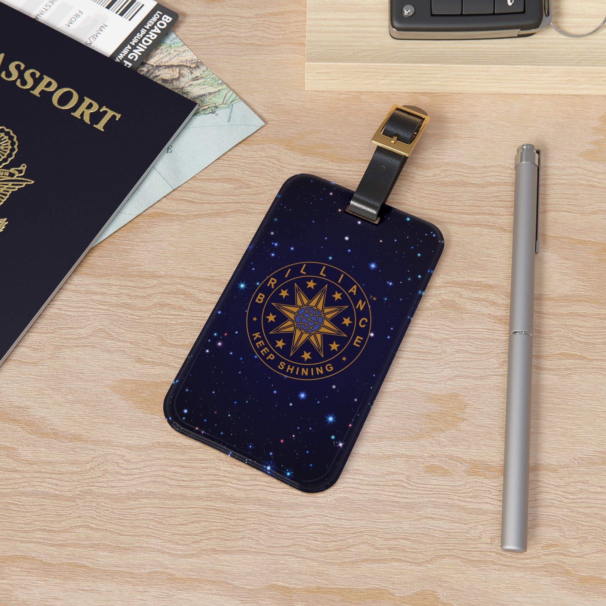 Brilliance Luggage Tag with Starry Night Print and Logo Slant with Table