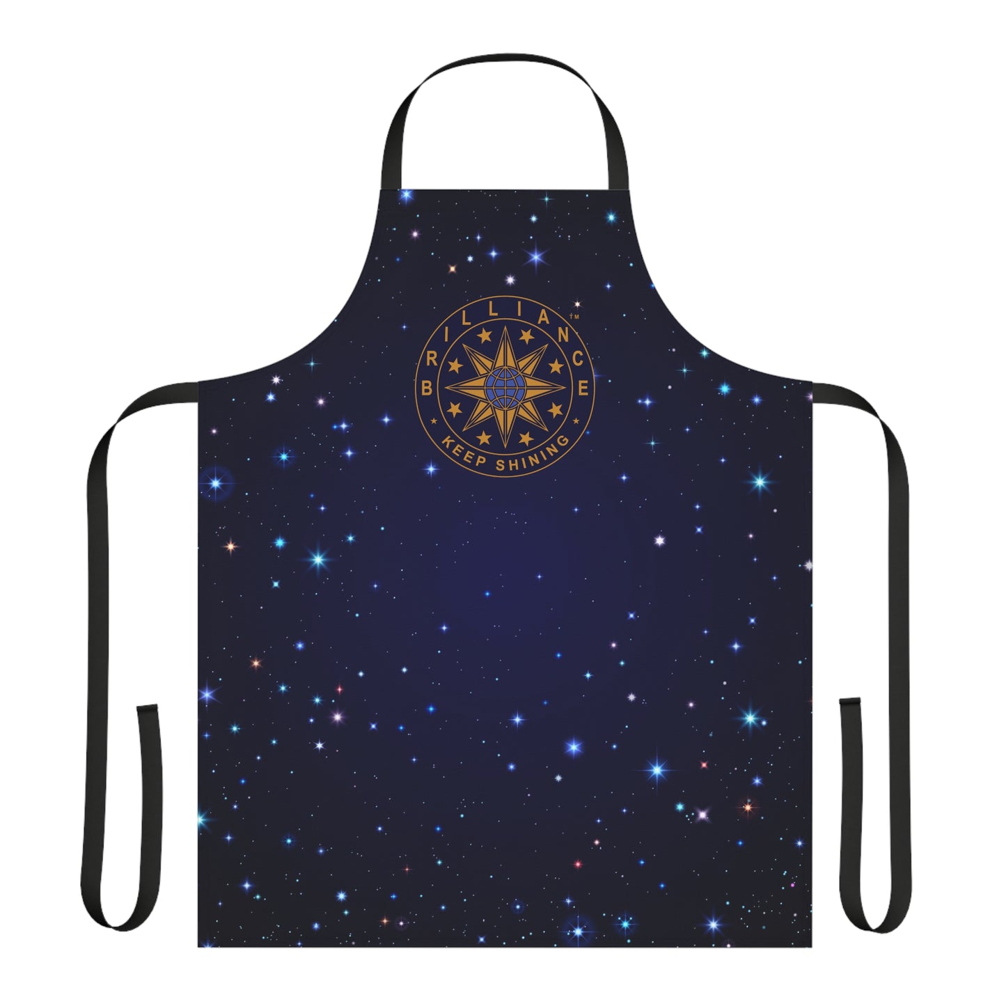 Brilliance Men's Apron with Starry Night Print and Logo Black Strap Front Side