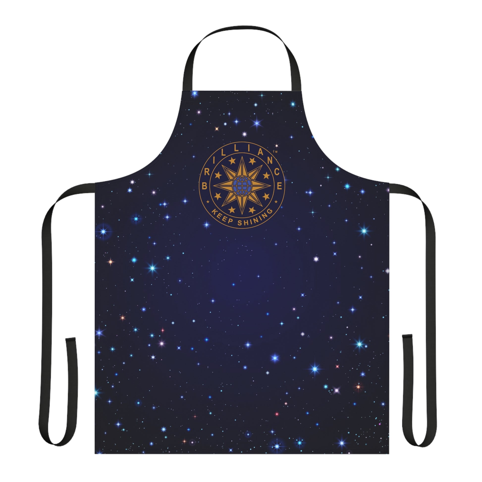 Brilliance Men's Apron with Starry Night Print and Logo Black Strap Front Side