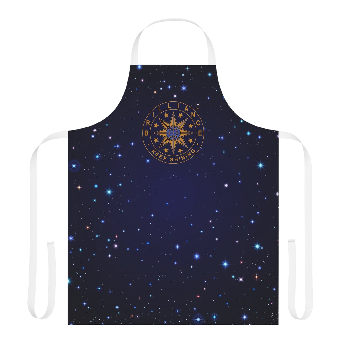 Brilliance Men's Apron with Starry Night Print and Logo White Strap Front Side