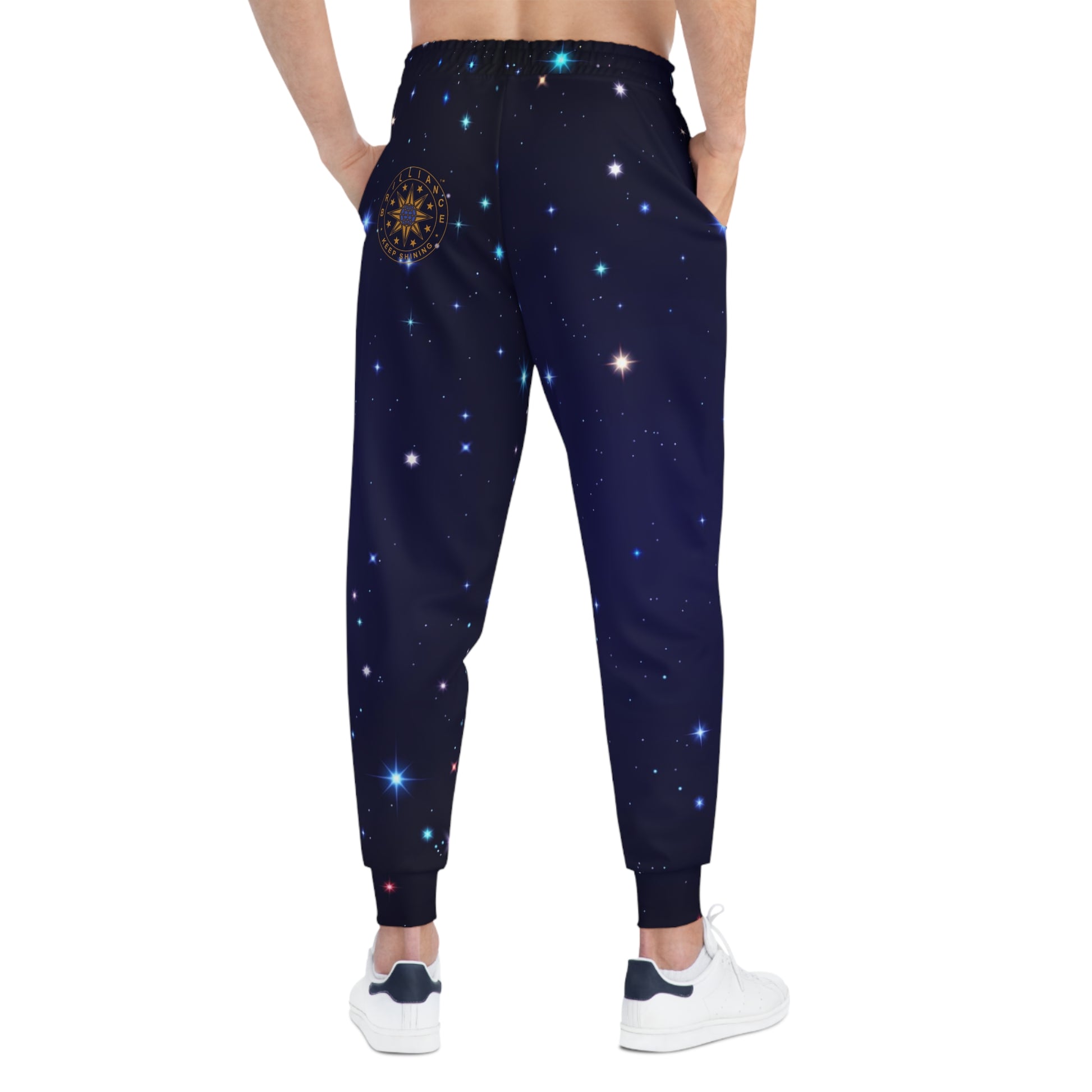 Brilliance Men's Athletic Joggers w/ Starry Night Print & Logo Back Side with Model