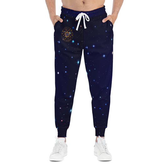 Brilliance Men's Athletic Joggers w/ Starry Night Print & Logo Front Side with Model
