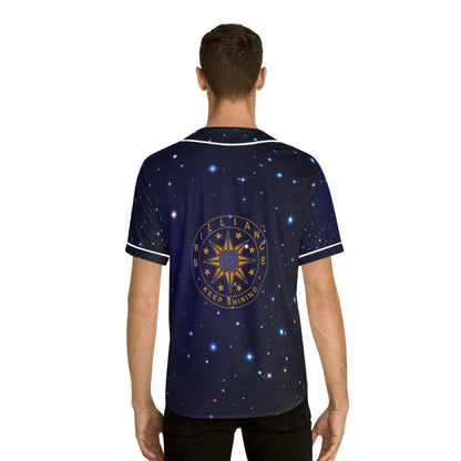 Brilliance Men's Baseball Jersey w/ Starry Night Print and Logo Back with Model