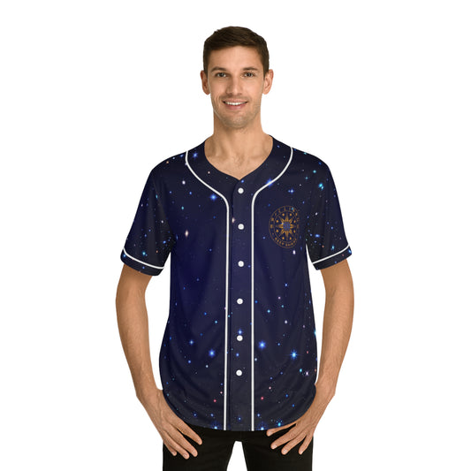 Brilliance Men's Baseball Jersey w/ Starry Night Print and Logo Front with Model