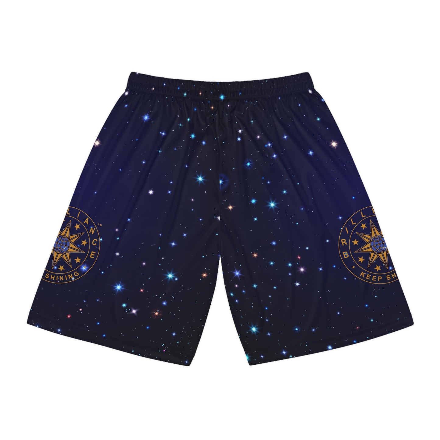Brilliance Men's Basketball Shorts w/ Starry Night Print & Logo Back