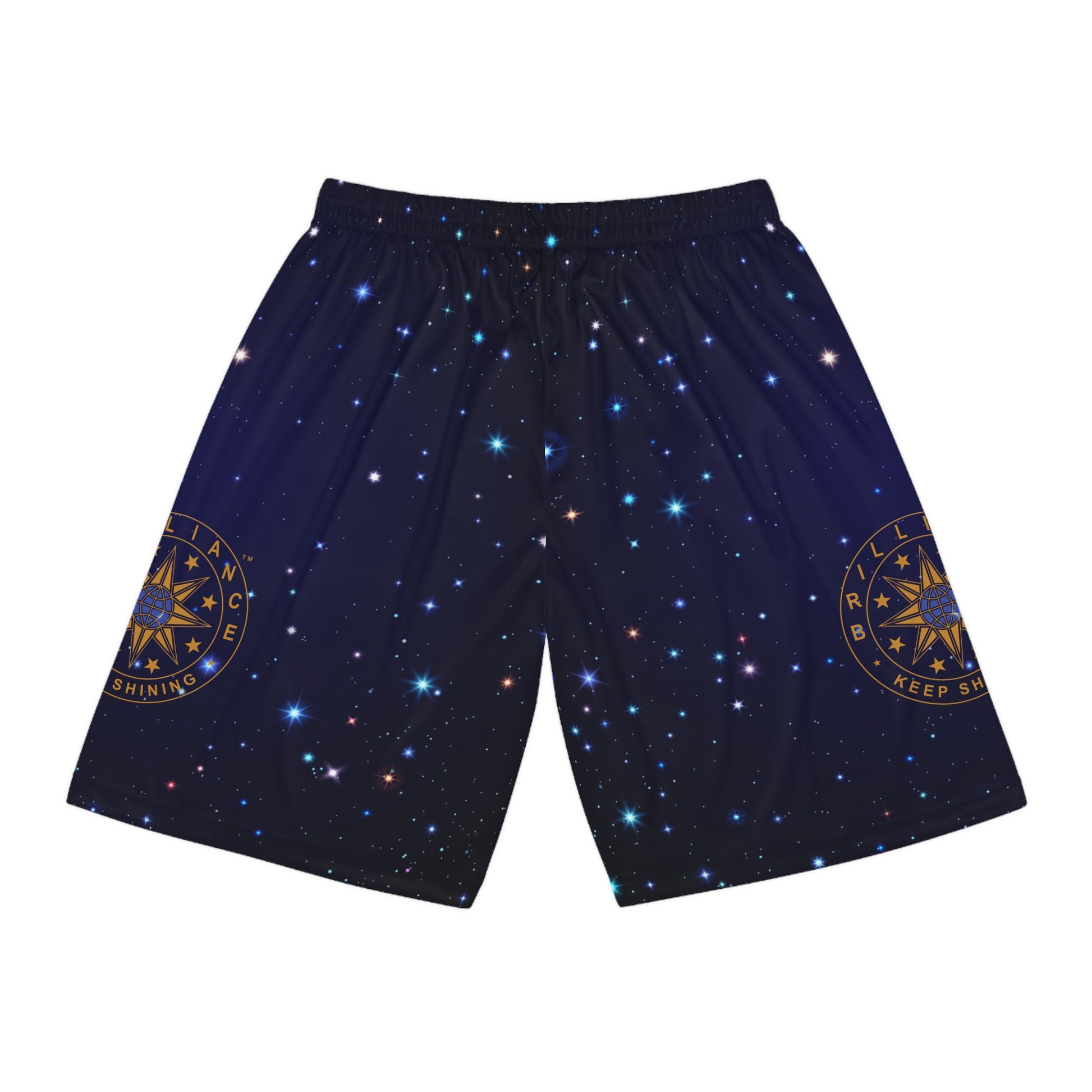 Brilliance Men's Basketball Shorts w/ Starry Night Print & Logo Back