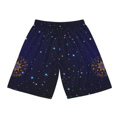Brilliance Men's Basketball Shorts w/ Starry Night Print & Logo Back