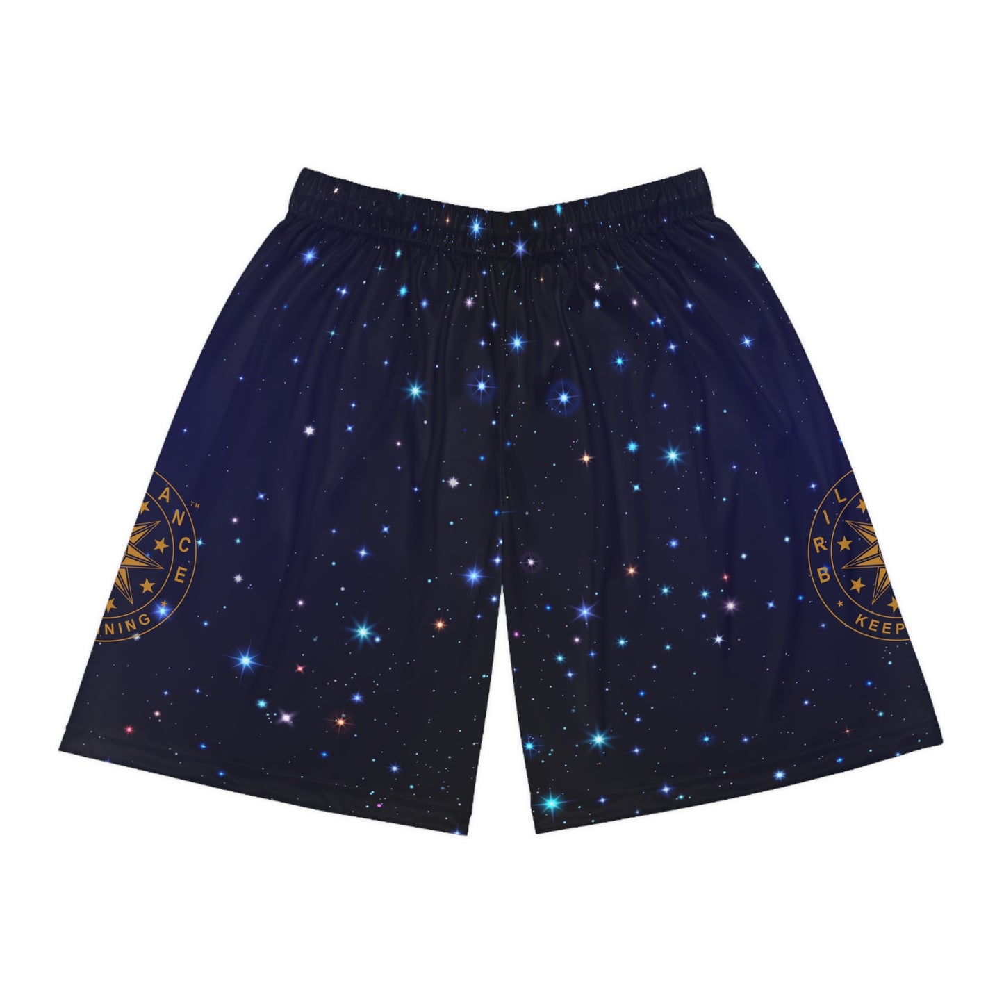 Brilliance Men's Basketball Shorts w/ Starry Night Print & Logo Front