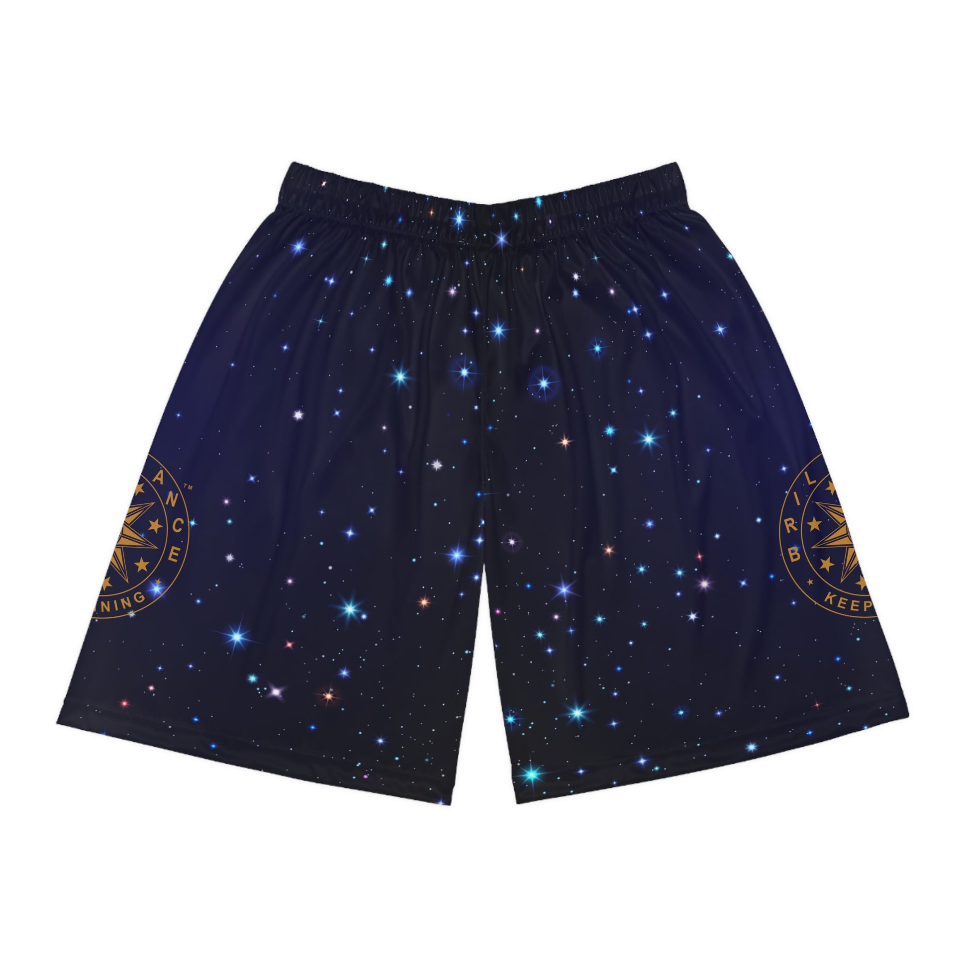 Brilliance Men's Basketball Shorts w/ Starry Night Print & Logo Front