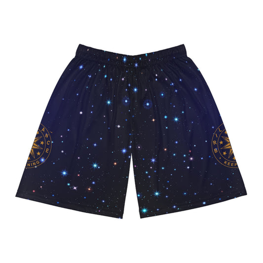 Brilliance Men's Basketball Shorts w/ Starry Night Print & Logo Front