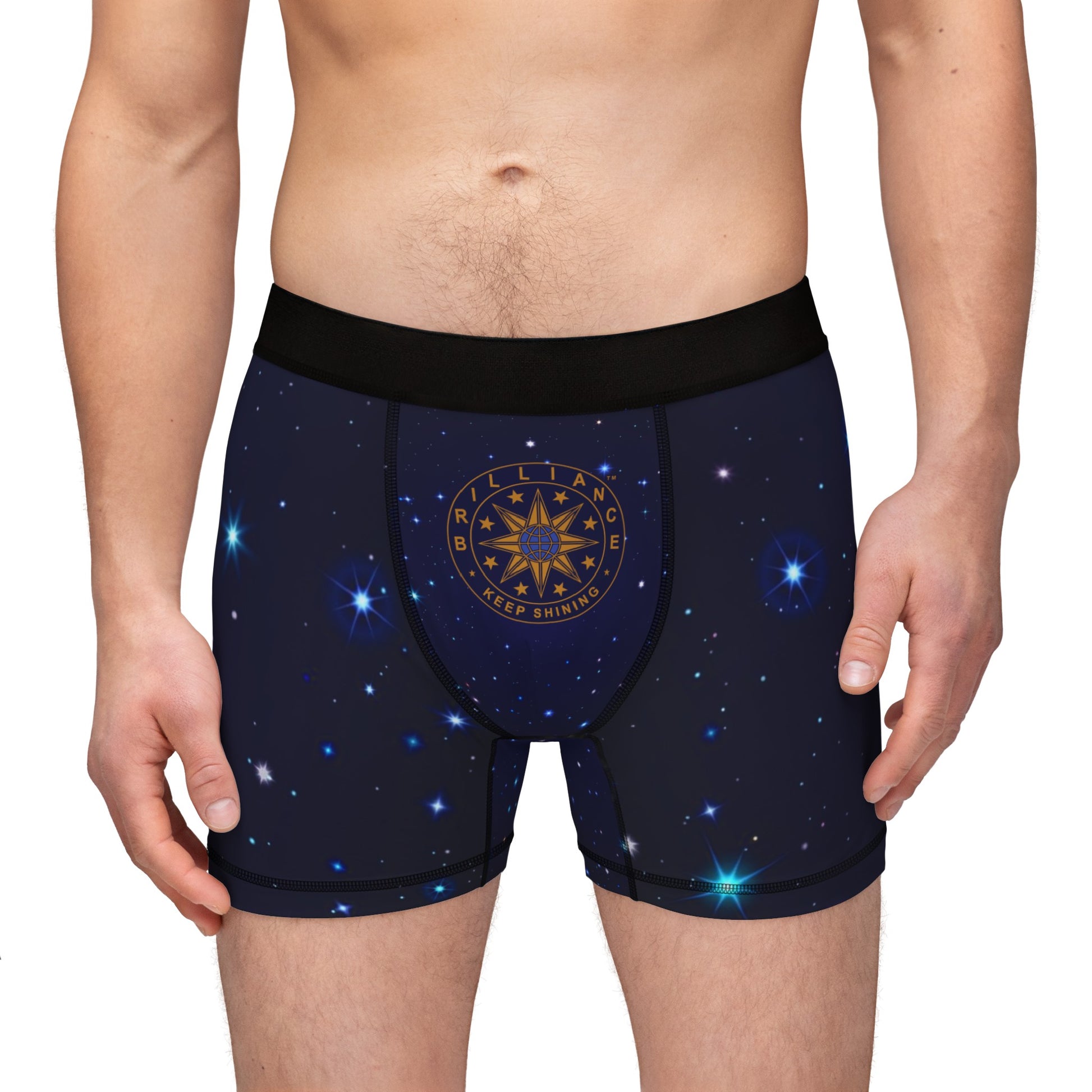 Brilliance Men's Boxers with Starry Night Print and Logo Front Side with Model