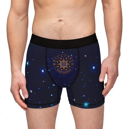 Brilliance Men's Boxers with Starry Night Print and Logo Front Side with Model