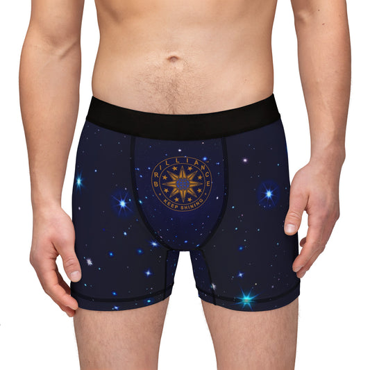 Brilliance Men's Boxers with Starry Night Print and Logo Front Side with Model