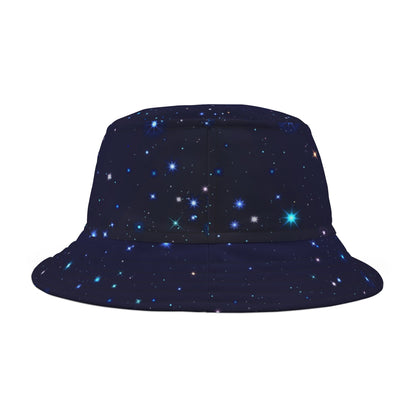 Brilliance Men's Bucket Hat with Starry Night Print and Logo Black Stitching Back Side