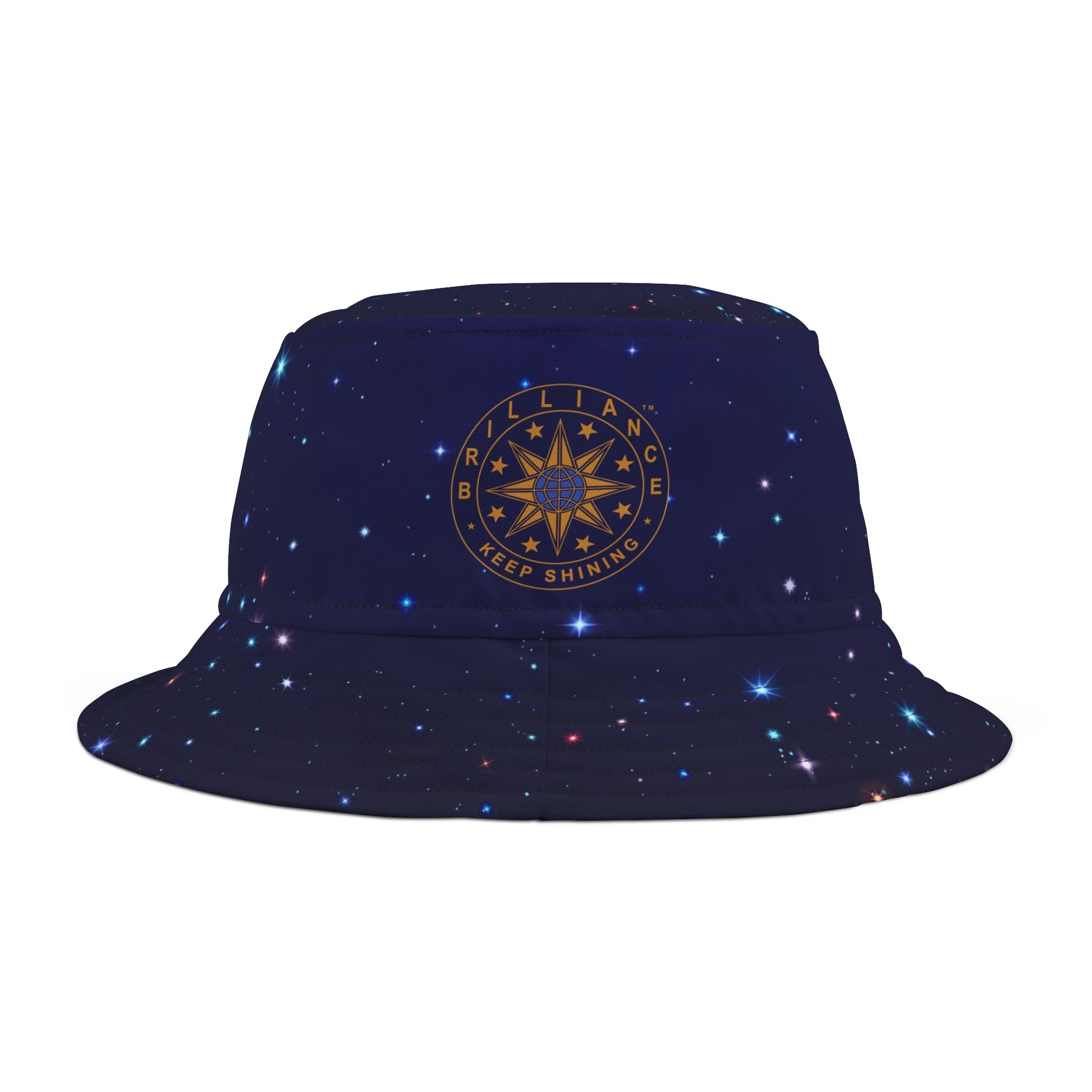 Brilliance Men's Bucket Hat with Starry Night Print and Logo Black Stitching Front Side
