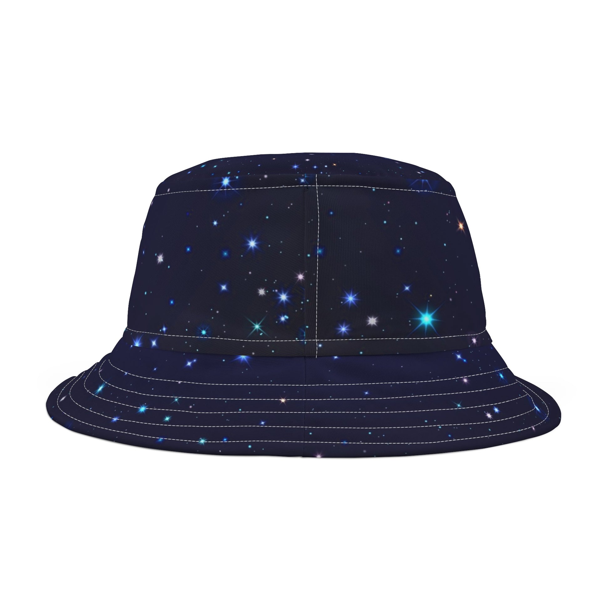 Brilliance Men's Bucket Hat with Starry Night Print and Logo White Stitching Back Side