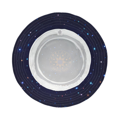 Brilliance Men's Bucket Hat with Starry Night Print and Logo White Stitching Bottom