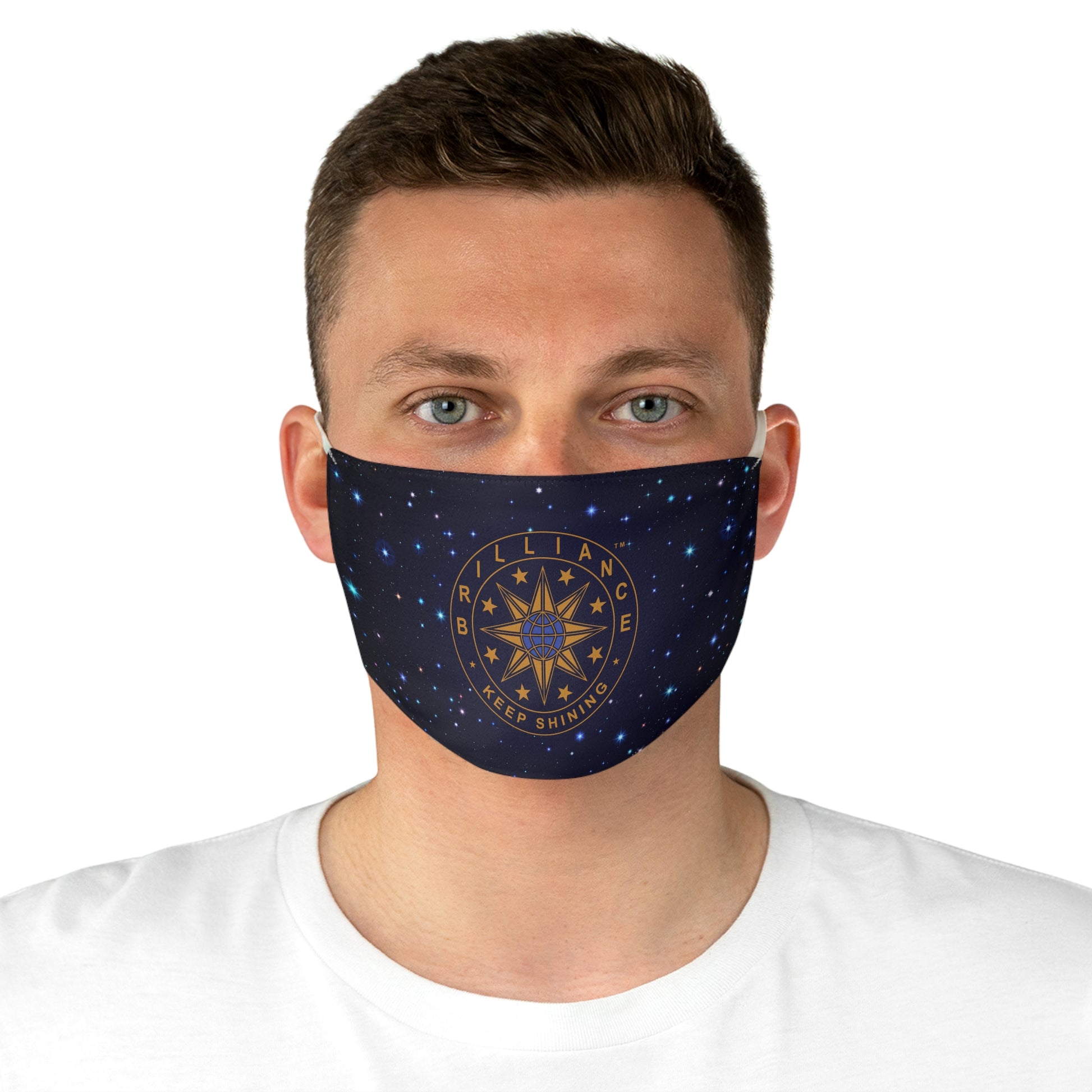 Brilliance Men's Fabric Face Mask with Starry Night Print and Logo Front Side with Model