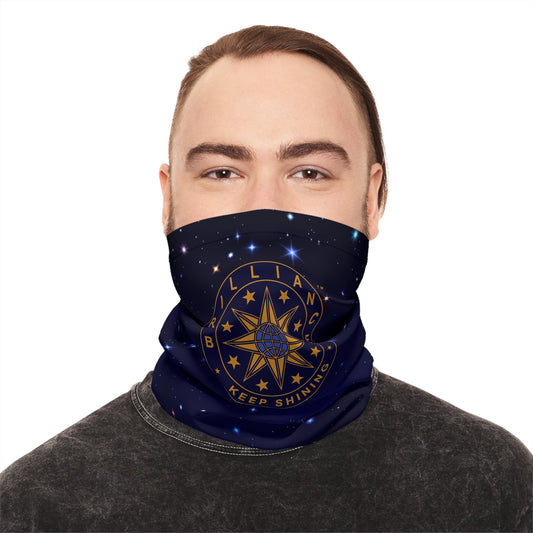 Brilliance Men's Lightweight Neck Gaiter with Starry Night Print and Logo Front Side with Model