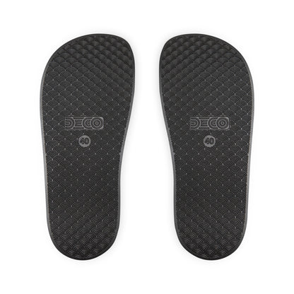 Brilliance Men's PU Slide Sandals with Starry Night Print and Logo Black Outsole Back Side