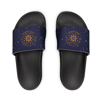 Brilliance Men's PU Slide Sandals with Starry Night Print and Logo Black Outsole Front Side