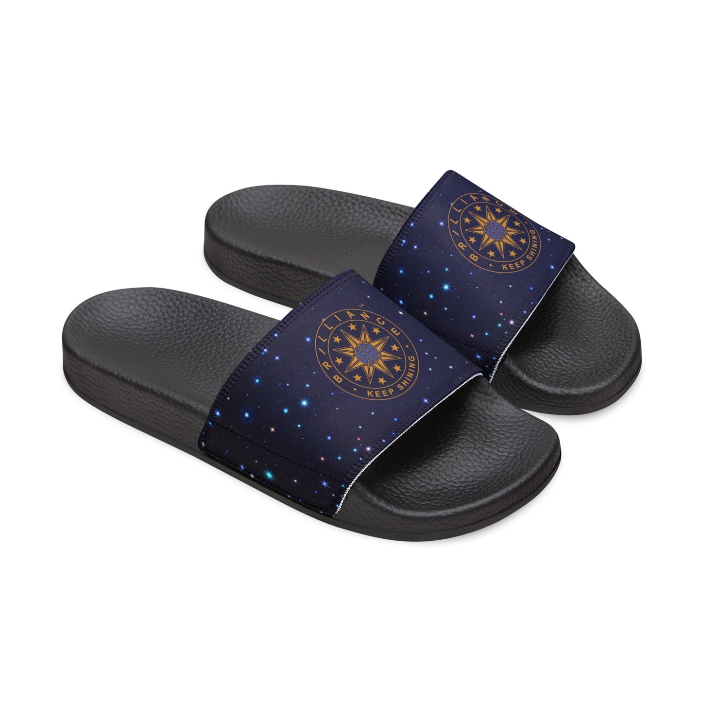 Brilliance Men's PU Slide Sandals with Starry Night Print and Logo Black Outsole Slant