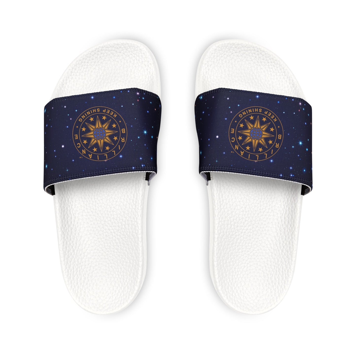 Brilliance Men's PU Slide Sandals with Starry Night Print and Logo White Outsole Front Side
