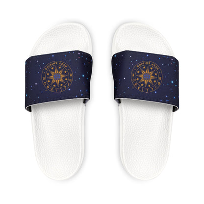 Brilliance Men's PU Slide Sandals with Starry Night Print and Logo White Outsole Front Side