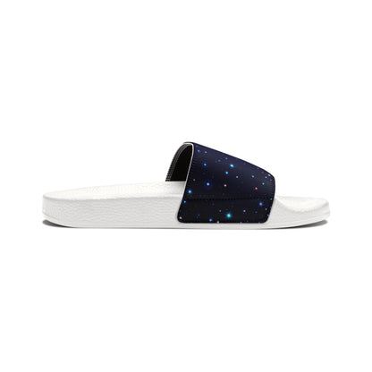 Brilliance Men's PU Slide Sandals with Starry Night Print and Logo White Outsole Left Inside