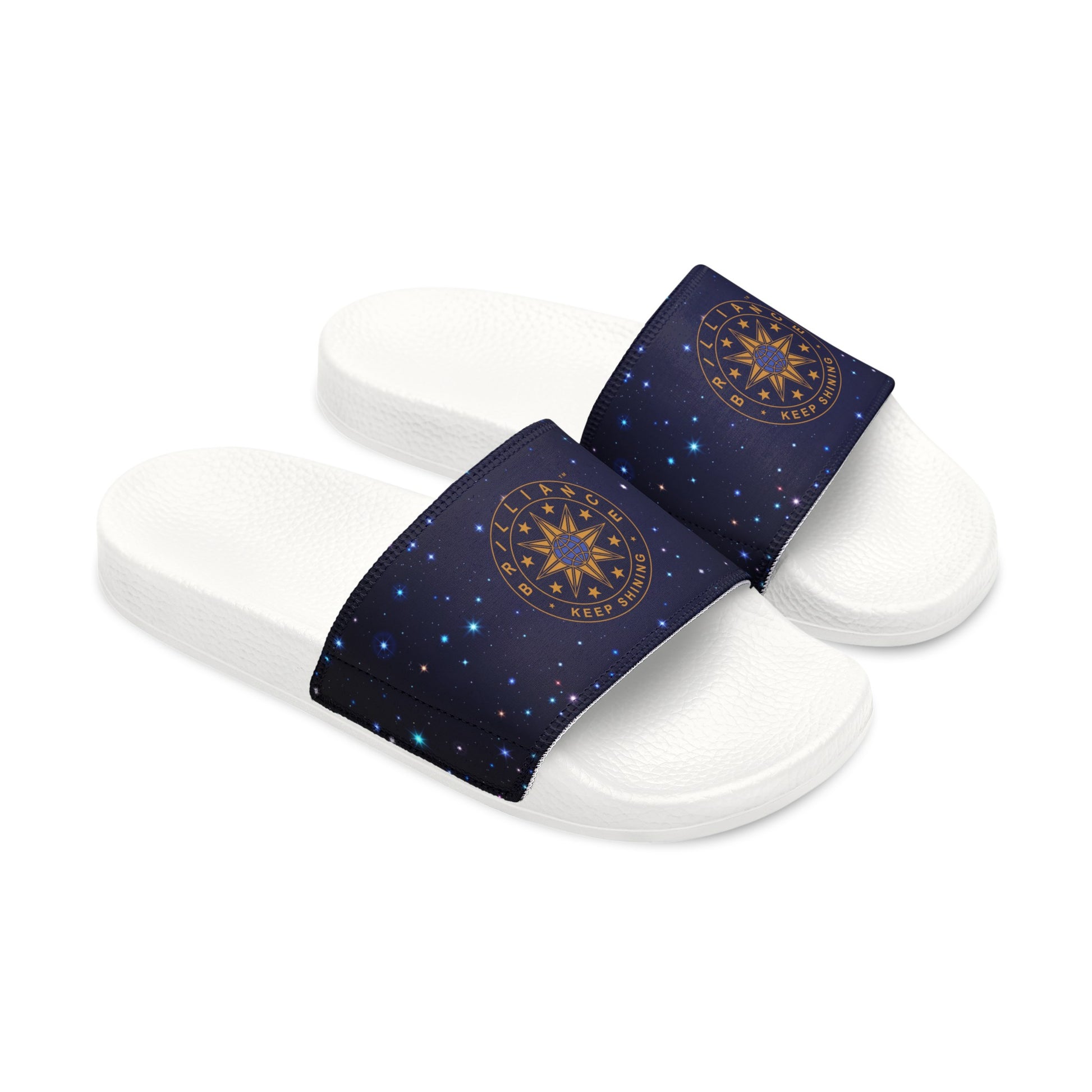 Brilliance Men's PU Slide Sandals with Starry Night Print and Logo White Outsole Slant