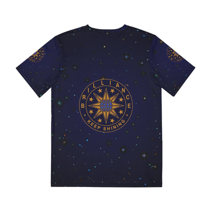 Brilliance Men's Polyester Tee with Starry Night Print and Logo Back Side 