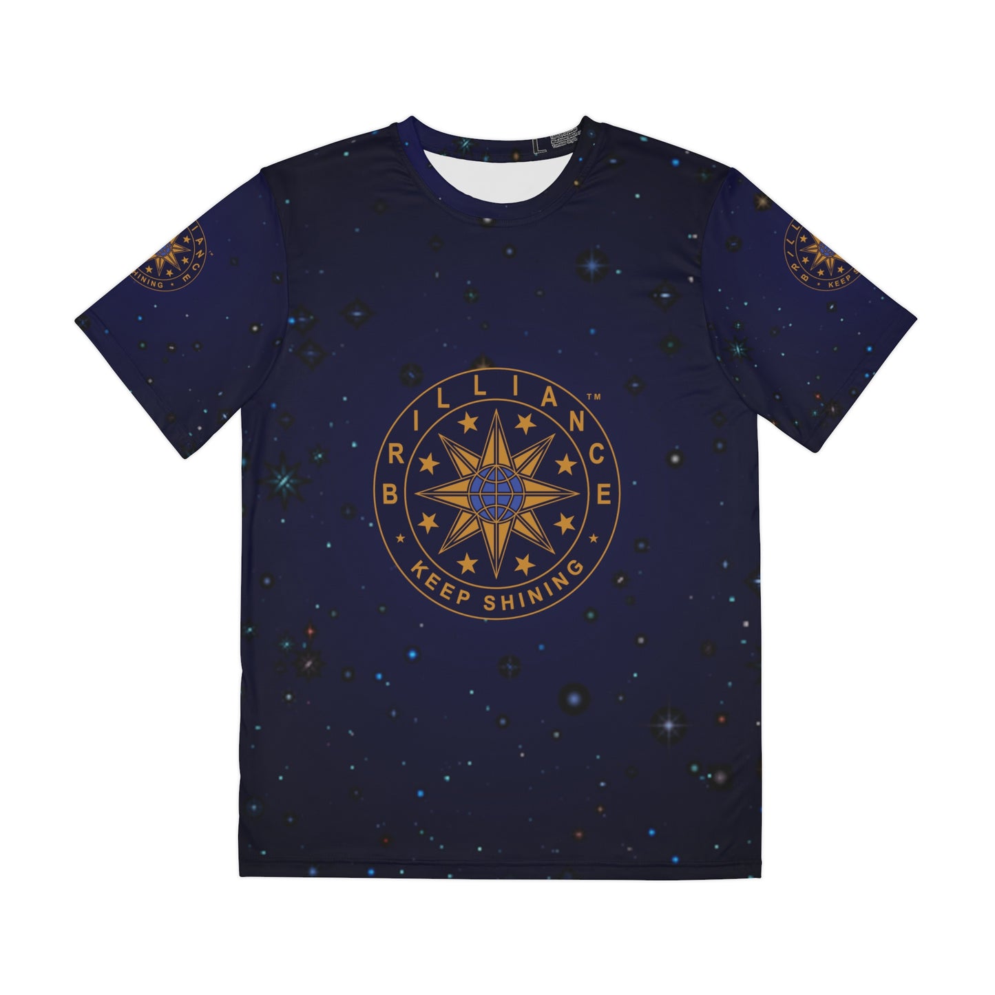 Brilliance Men's Polyester Tee with Starry Night Print and Logo Front Side 