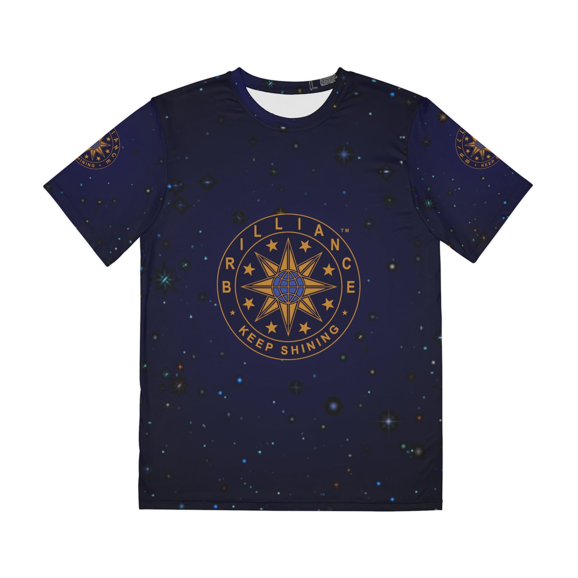 Brilliance Men's Polyester Tee with Starry Night Print and Logo Front Side 