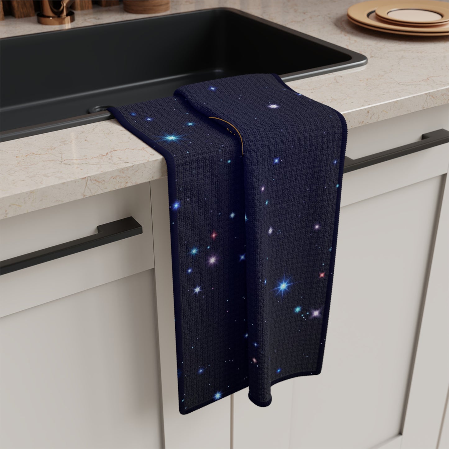 Brilliance Microfiber Tea Towel with Starry Night Print and Logo Fold