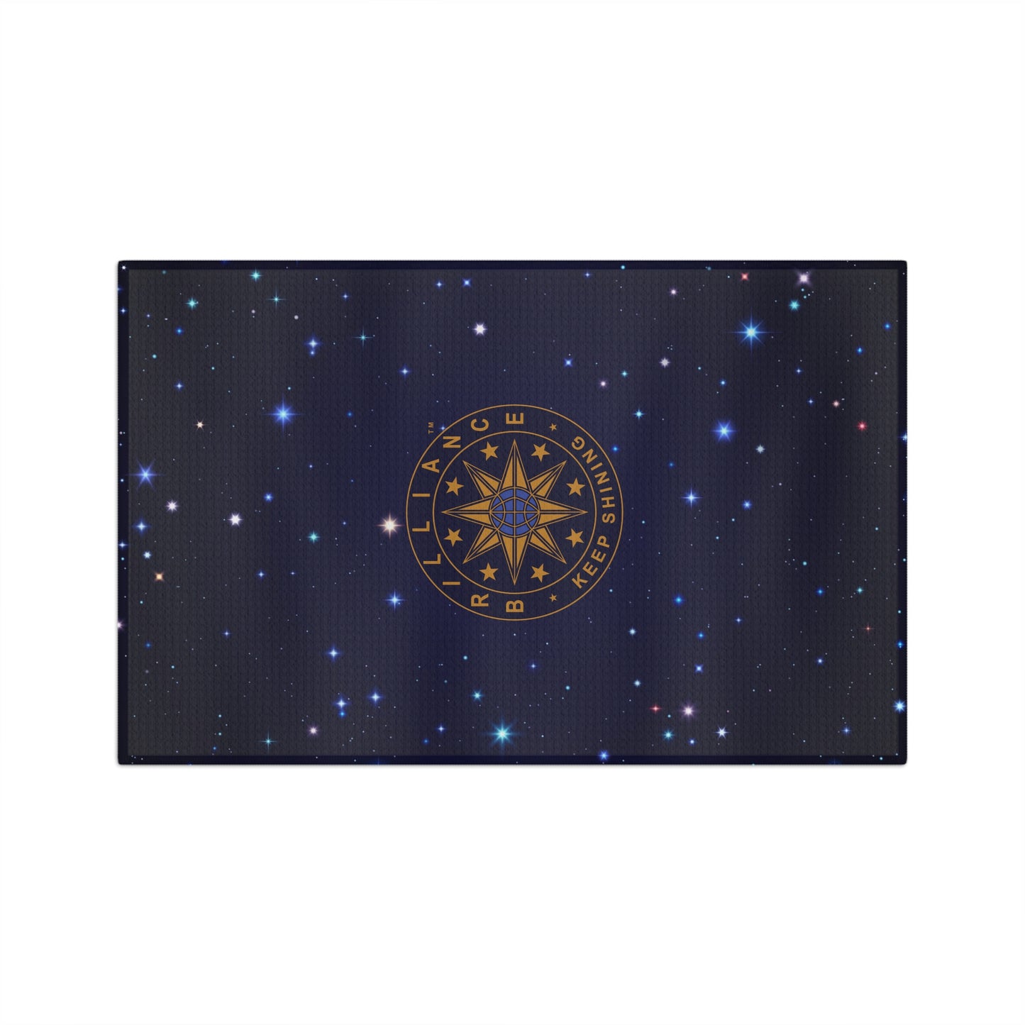 Brilliance Microfiber Tea Towel with Starry Night Print and Logo Front Horizontal