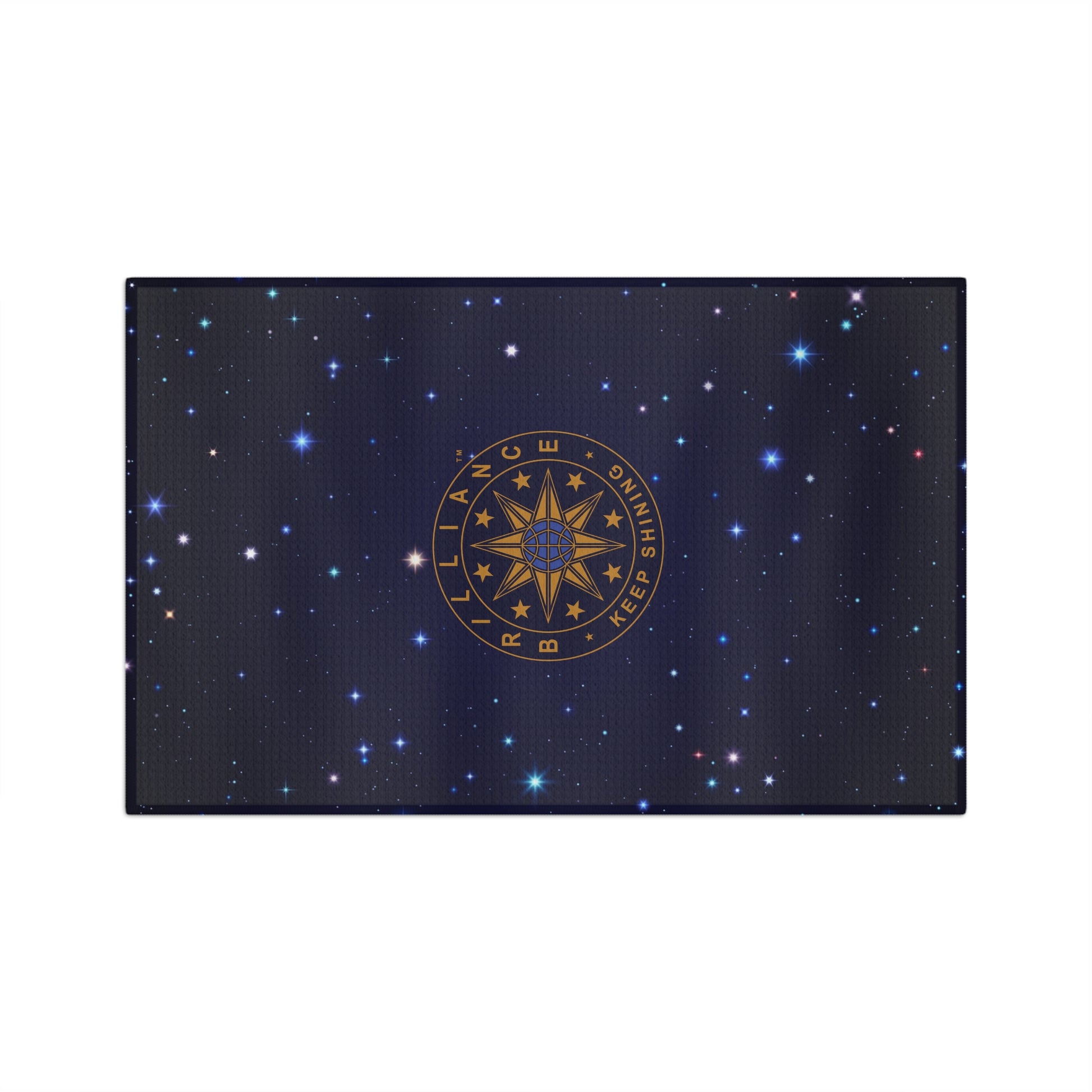 Brilliance Microfiber Tea Towel with Starry Night Print and Logo Front Horizontal