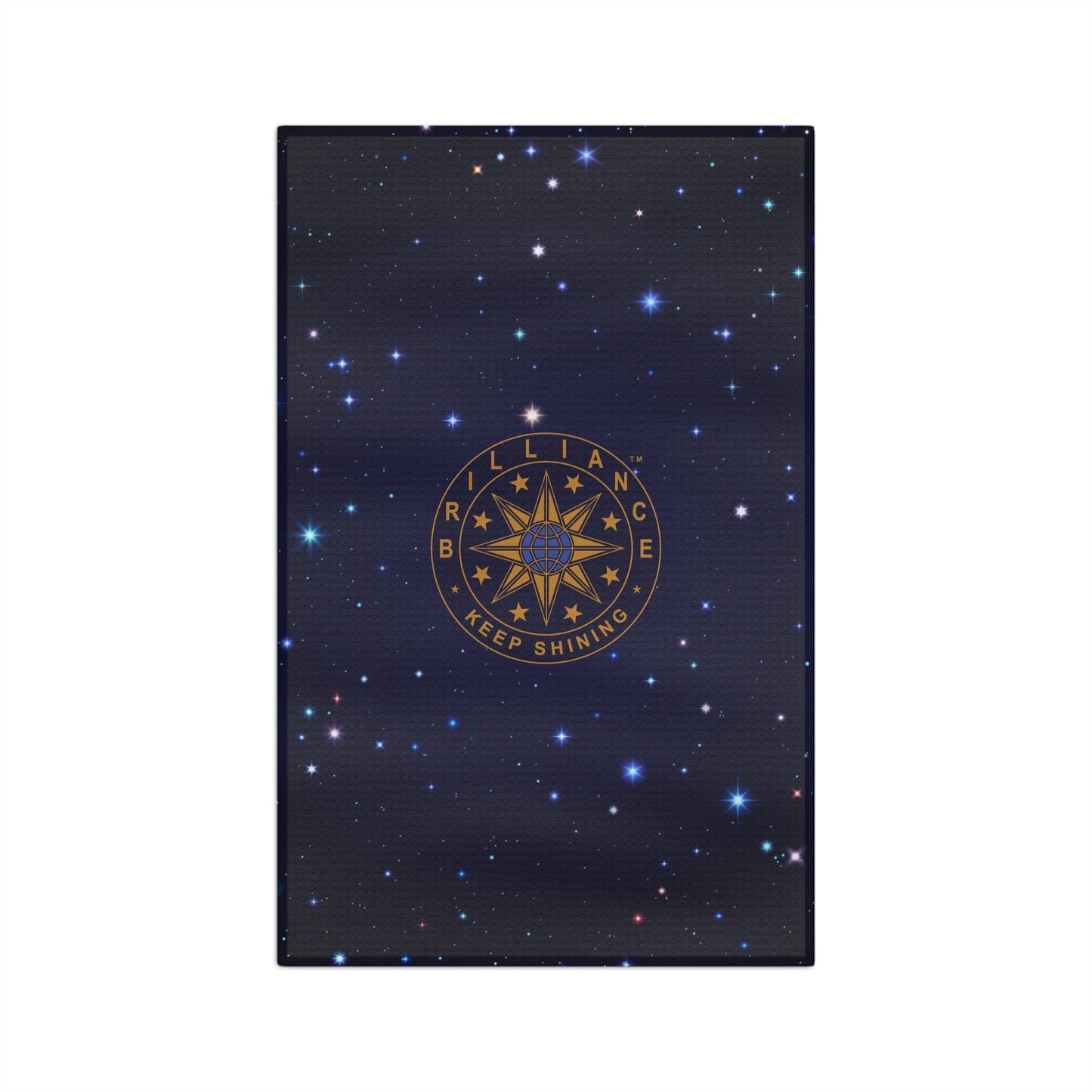 Brilliance Microfiber Tea Towel with Starry Night Print and Logo Front Side