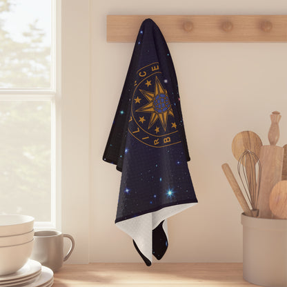 Brilliance Microfiber Tea Towel with Starry Night Print and Logo Slant Hanging