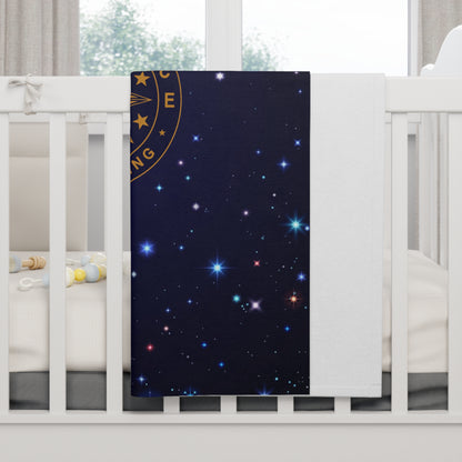 Brilliance Soft Fleece Baby Blanket with Starry Night Print and Logo Fold Hanging