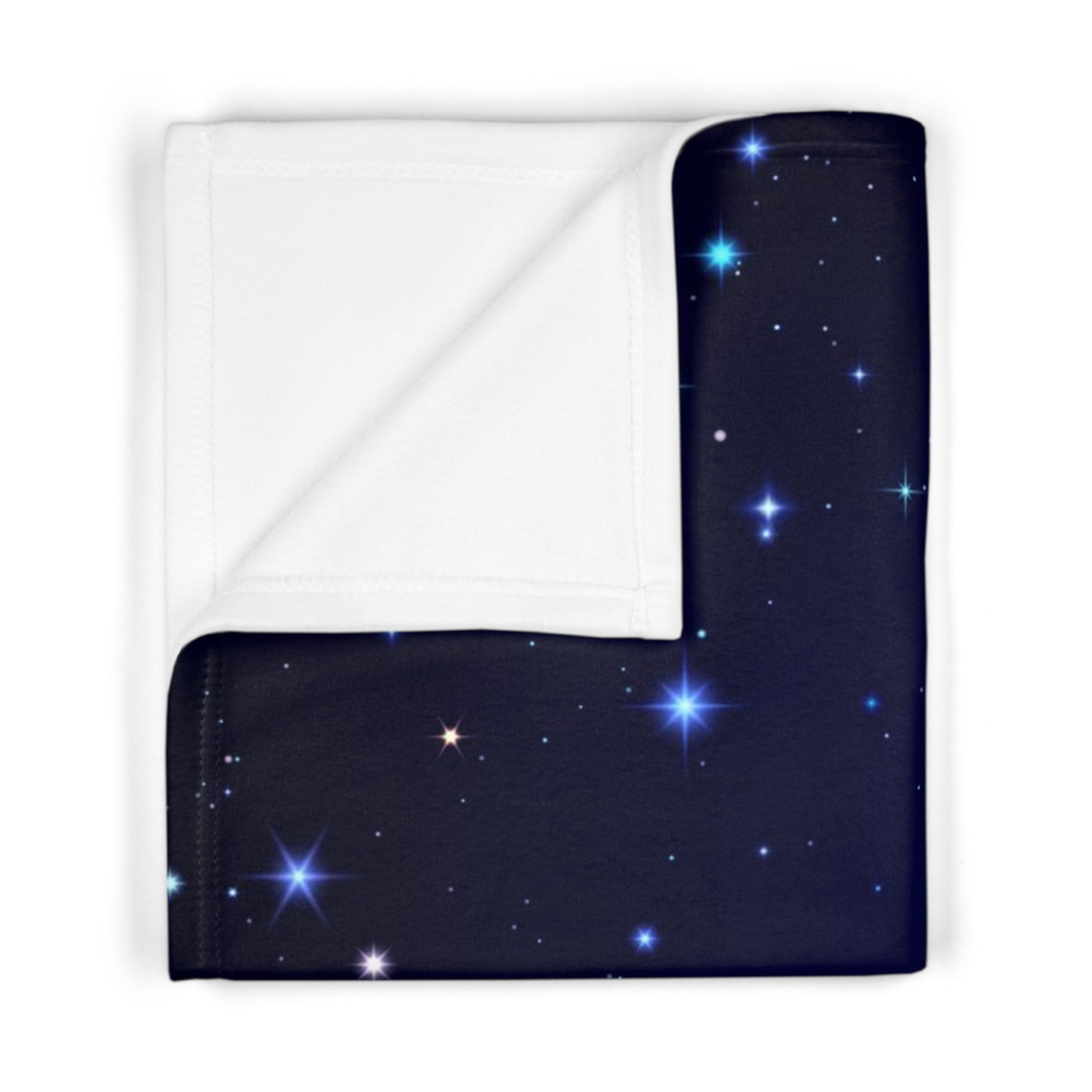 Brilliance Soft Fleece Baby Blanket with Starry Night Print and Logo Front Side Fold