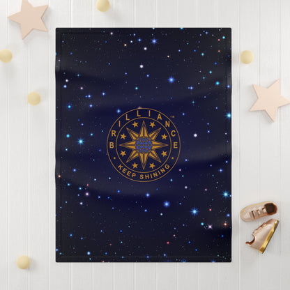 Brilliance Soft Fleece Baby Blanket with Starry Night Print and Logo Front Side with Decorative Background