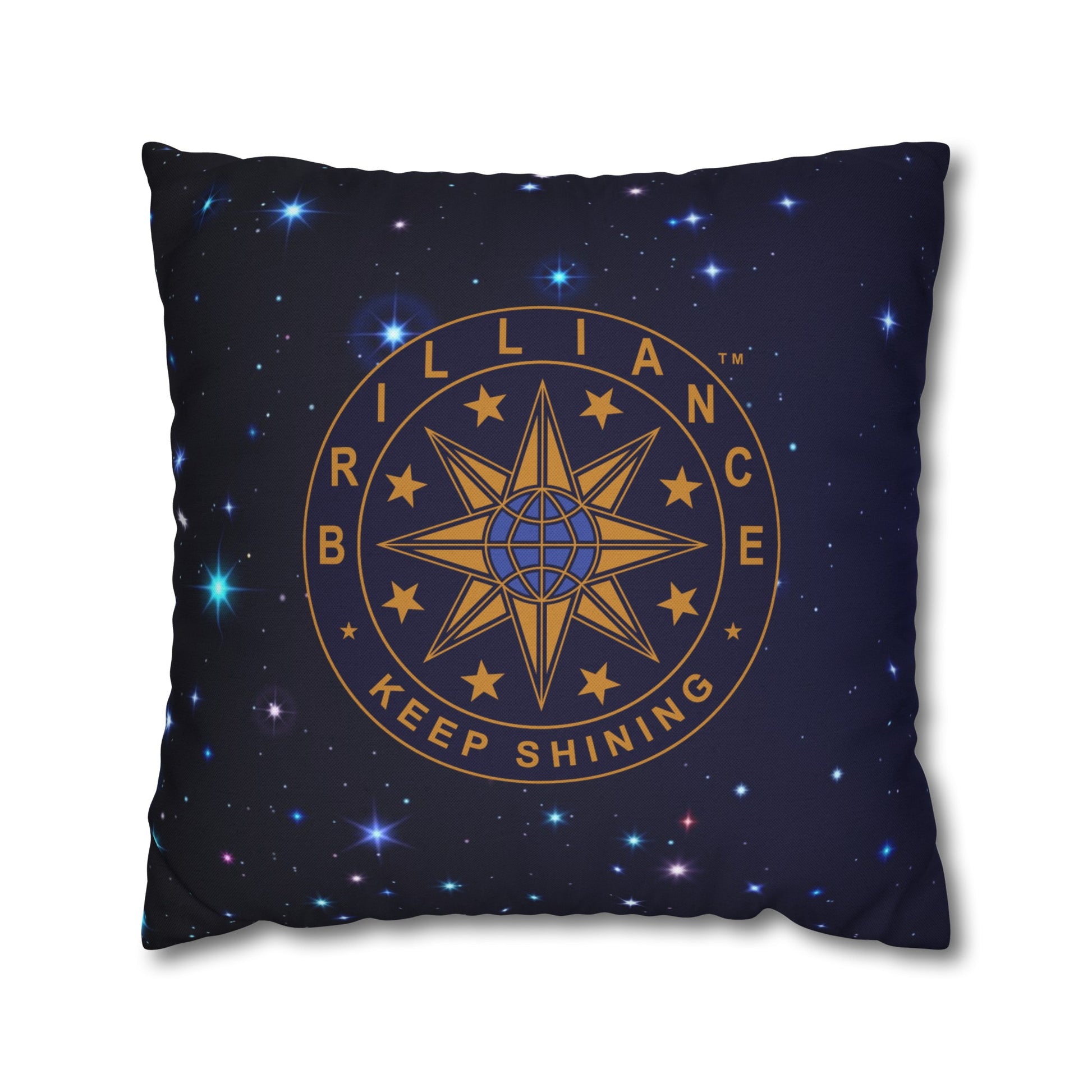 Brilliance Spun Polyester Square Pillowcase with Starry Night Print and Logo Front