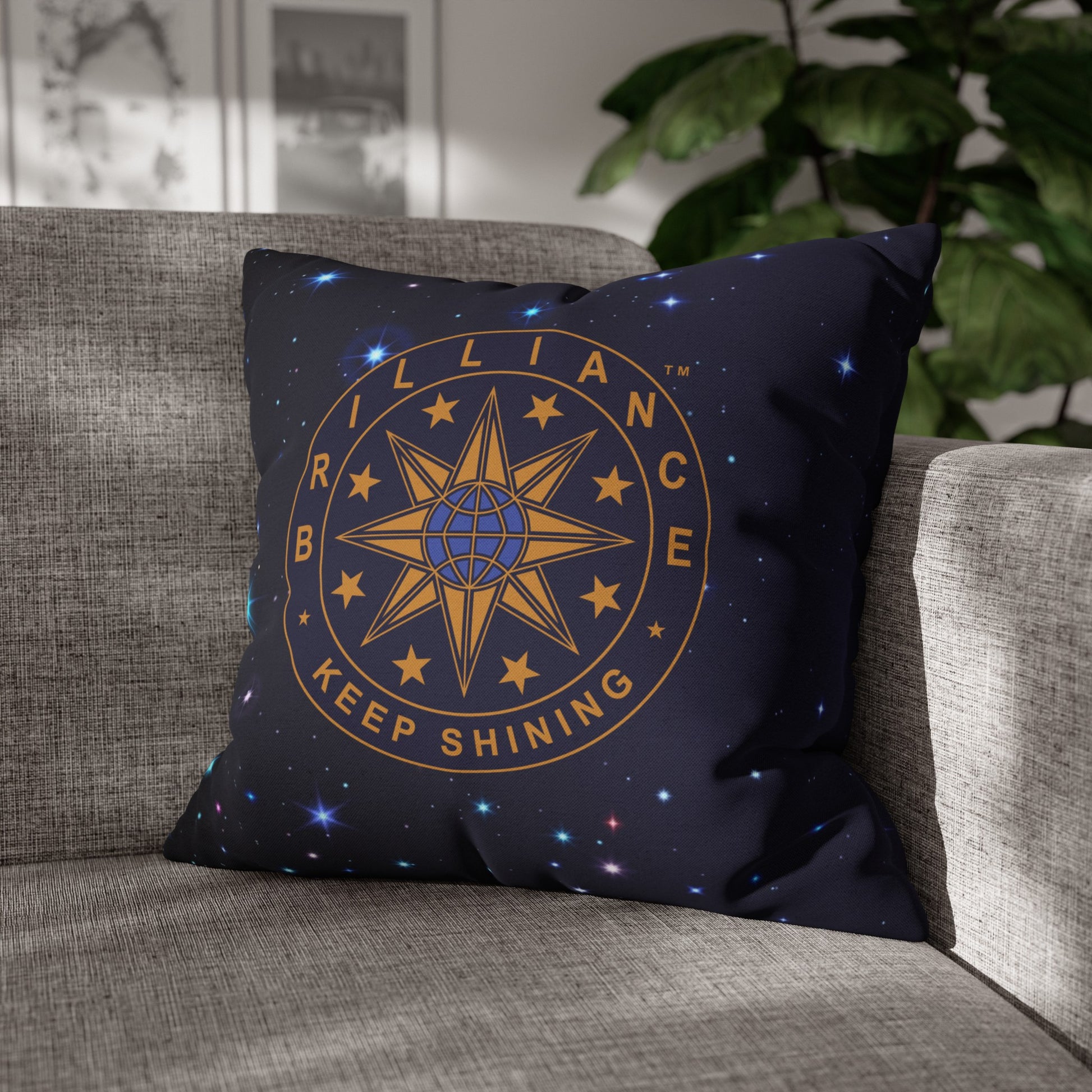 Brilliance Spun Polyester Square Pillowcase with Starry Night Print and Logo Front with Sofa